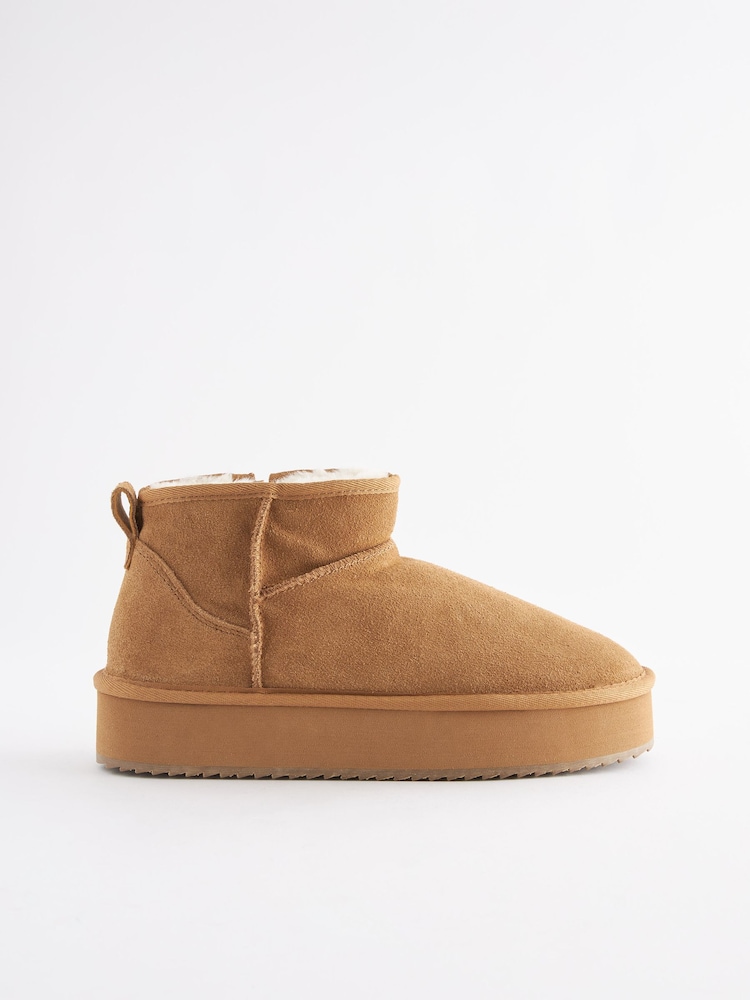 Chestnut Brown - Shower Repellent Suede Faux Fur Lined Platform Boots - Image 5 of 8