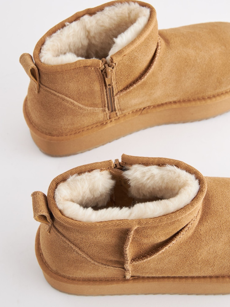 Chestnut Brown - Shower Repellent Suede Faux Fur Lined Platform Boots - Image 6 of 8