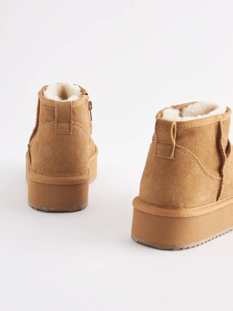 Chestnut Brown - Shower Repellent Suede Faux Fur Lined Platform Boots - Image 7 of 8