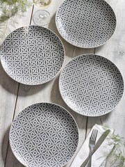 Charcoal Grey Geo Embossed Set of 4 Dinner Plates - Image 1 of 4