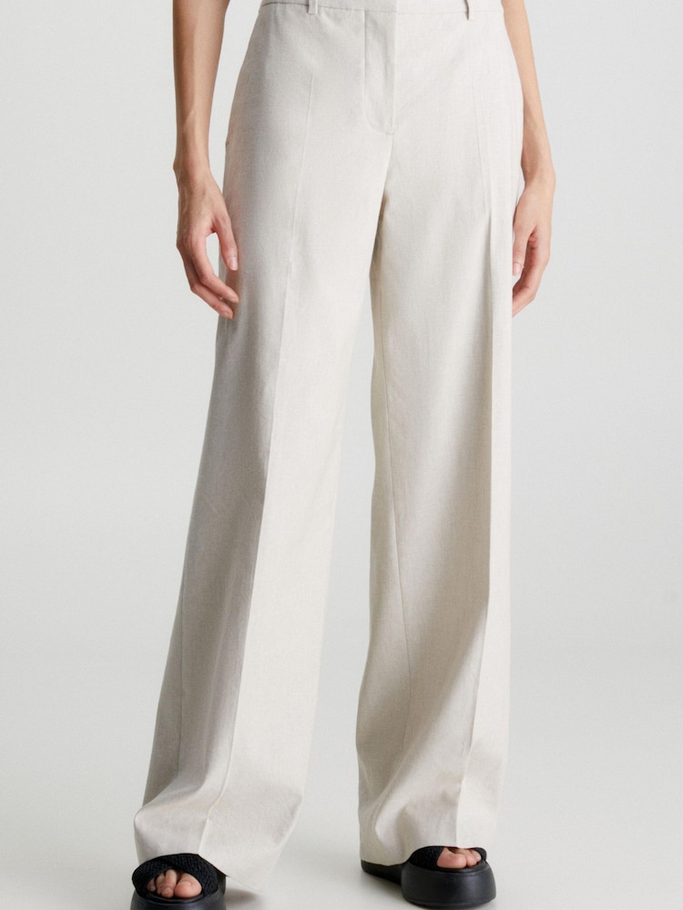 Calvin Klein Natural Linen Tailored Wide Leg Trousers - Image 1 of 5
