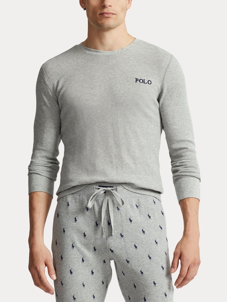 Polo Ralph Lauren Navy Blue Waffle-Knit Crewneck Sleep Shirt - Image 1 of 4