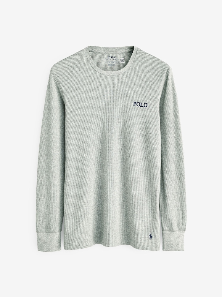 Polo Ralph Lauren Navy Blue Waffle-Knit Crewneck Sleep Shirt - Image 4 of 4