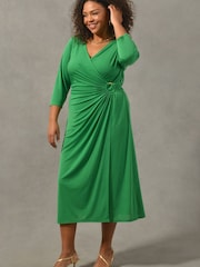 Live Unlimited Curve Green Ring Detail Wrap Jersey Short Sleeve Midi Dress - Image 1 of 3