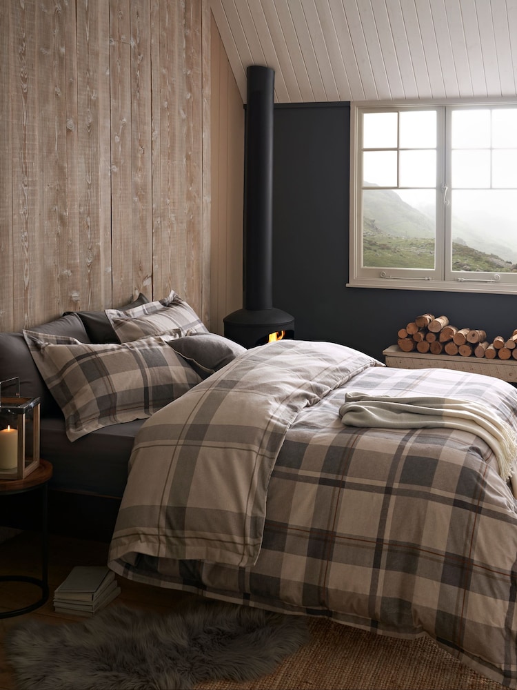 Grey Check Reversible Christmas Brushed 100% Cotton Oxford Duvet Cover and Pillowcase Set - Image 1 of 5