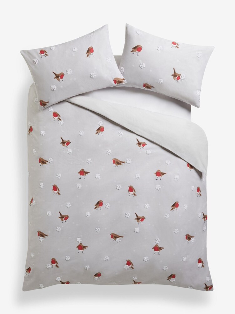 Tufted Snowy Robin 100% Cotton Duvet Cover and Pillowcase Set - Image 3 of 4