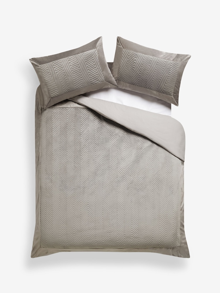 Charcoal Grey Madison Quilted Velvet Duvet Cover and Pillowcase Set - Image 6 of 6