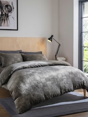 Grey Checkerboard Embossed Fleece Duvet Cover and Pillowcase Set - Image 1 of 5