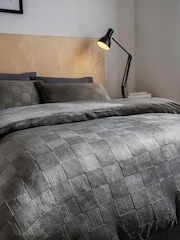 Grey Checkerboard Embossed Fleece Duvet Cover and Pillowcase Set - Image 2 of 5
