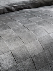 Grey Checkerboard Embossed Fleece Duvet Cover and Pillowcase Set - Image 3 of 5