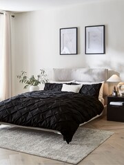 Black Pinch Pleat Soft Touch Brushed Duvet Cover & Pillowcase Set - Image 1 of 4