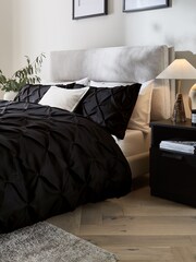 Black Pinch Pleat Soft Touch Brushed Duvet Cover & Pillowcase Set - Image 2 of 4