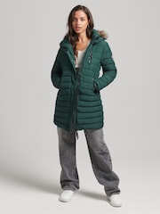 Superdry Dark Green Faux Fur Hooded Mid Length Puffer Jacket - Image 2 of 3