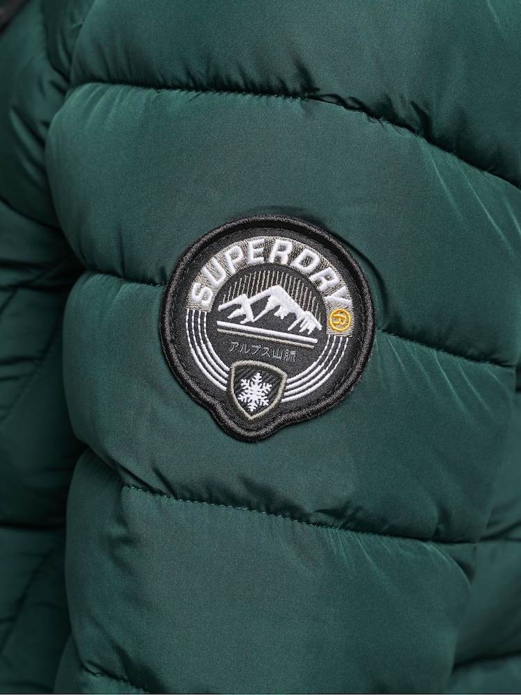 Superdry Dark Green Faux Fur Hooded Mid Length Puffer Jacket - Image 3 of 3
