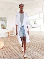 White Sheer Longline Tie Waist Cardigan - Image 2 of 6