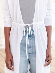 White Sheer Longline Tie Waist Cardigan - Image 4 of 6