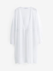 White Sheer Longline Tie Waist Cardigan - Image 5 of 6