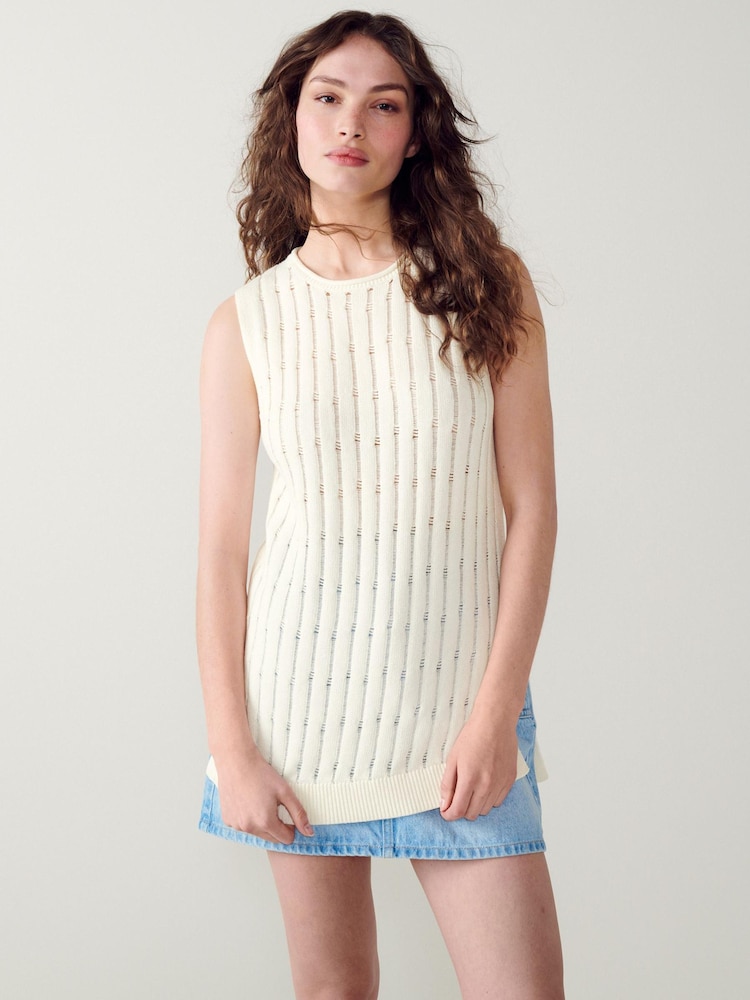 Ecru Cream Grunge Stitch Detail Knitted Tank Vest - Image 1 of 7