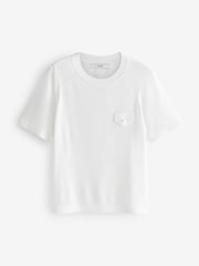 White Utility Pocket Detail Knitted Linen T-Shirt - Image 4 of 4