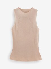 Neutrale Farbe - Glänzendes Tanktop aus Rippstrick - Bild 5 von 6
