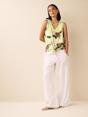 Yellow Smudge Print Woven Front Tie Hem Knit Vest - Image 2 of 5