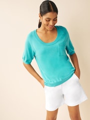Teal Blue Short Sleeve Neppy T-Shirt - Image 1 of 6