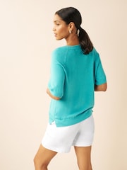 Teal Blue Short Sleeve Neppy T-Shirt - Image 3 of 6