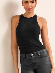 Black Ribbed Halter Neck Knit Vest - Image 1 of 5