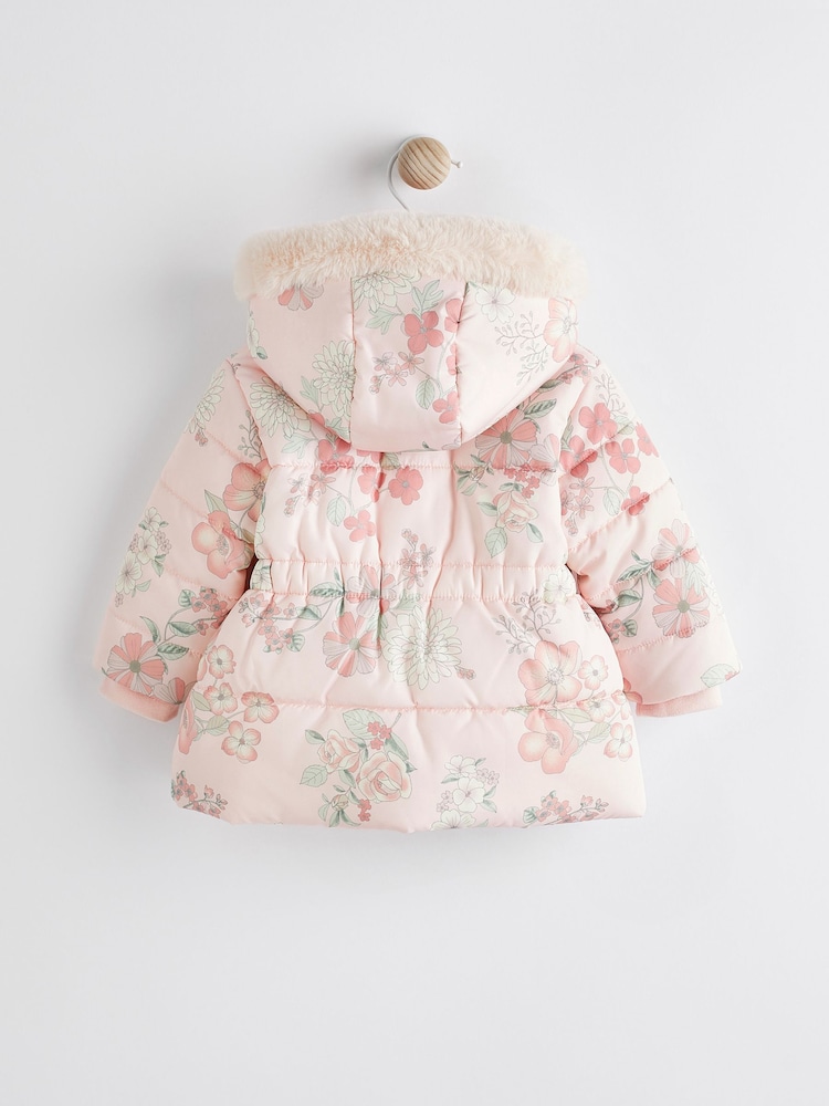 Pink Floral Hooded Padded Baby Jacket (0mths-2yrs) - Image 2 of 8 Pink Floral Hooded Padded Baby Jacket (0mths-2yrs) - Image 2 of 8