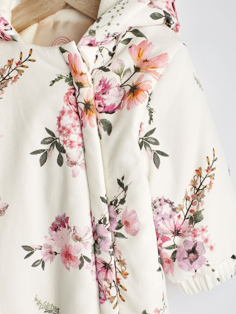 Cream Floral Corduroy Fleece Lined Baby All-In-One Pramsuit (0mths-2yrs) - Image 3 of 8