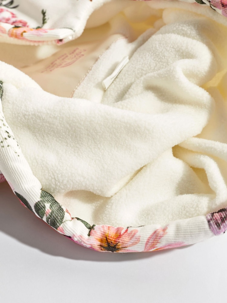 Cream Floral Corduroy Fleece Lined Baby All-In-One Pramsuit (0mths-2yrs) - Image 5 of 8