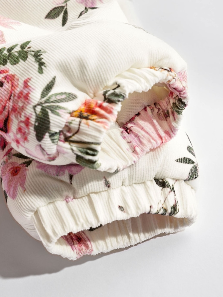 Cream Floral Corduroy Fleece Lined Baby All-In-One Pramsuit (0mths-2yrs) - Image 6 of 8
