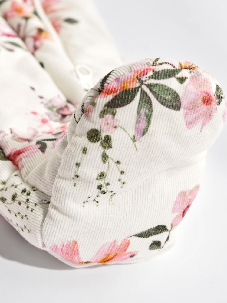 Cream Floral Corduroy Fleece Lined Baby All-In-One Pramsuit (0mths-2yrs) - Image 7 of 8