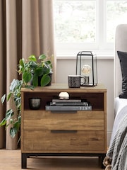 Dark Bronx Oak Effect 2 Drawer Wide Bedside Table - Image 1 of 9