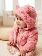 Pink Baby Cosy Teddy Borg Fleece Bear Jacket (0mths-2yrs) - Image 2 of 5
