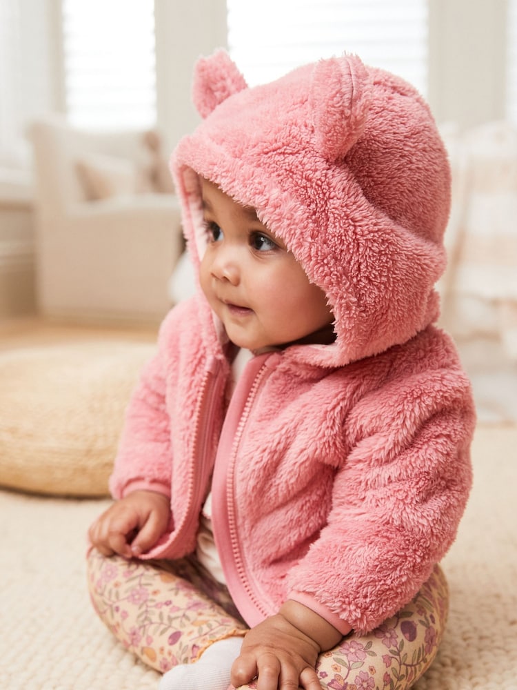 Pink Baby Cosy Teddy Borg Fleece Bear Jacket (0mths-2yrs) - Image 2 of 5
