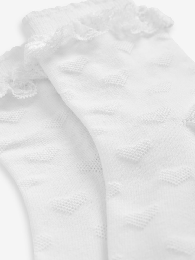 White 2 Pack Cotton Rich Heart Ruffle Ankle Socks - Image 4 of 4