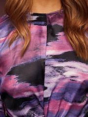Purple Tie dye Print Knot Front Long Sleeve Satin Top - Image 4 of 5