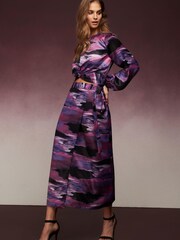 Violett, Knüpfbatik, bedruckt - Satin-Midi-Rock zum Wickeln - Bild 1 von 4