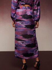 Violett, Knüpfbatik, bedruckt - Satin-Midi-Rock zum Wickeln - Bild 2 von 4