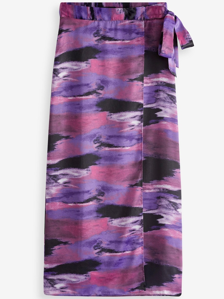 Violett, Knüpfbatik, bedruckt - Satin-Midi-Rock zum Wickeln - Bild 4 von 4