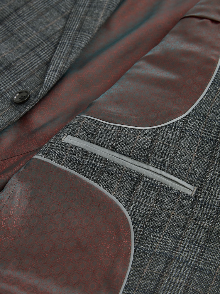 Grey Slim Fit Signature Check Suit: Jacket - Image 10 of 12