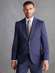 Blue Tailored Fit Signature 100% wool Textured Suit Jacket - Image 1 of 12