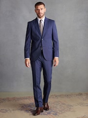 Blue Tailored Fit Signature 100% wool Textured Suit Jacket - Image 2 of 12