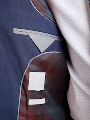 Blue Tailored Fit Signature 100% wool Textured Suit Jacket - Image 7 of 12