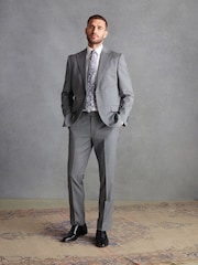 Grey Tailored Fit Signature Wool Textured Suit Trousers - Image 4 of 11