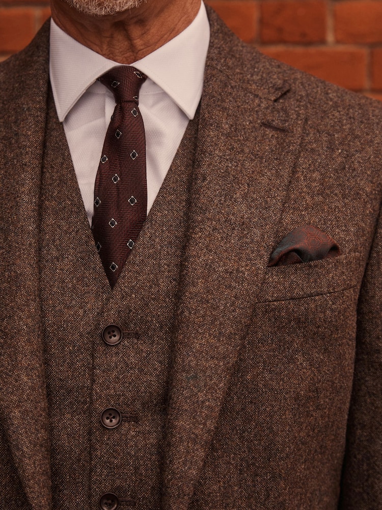Taupe Slim Fit Signature Moons British Fabric Textured Suit Jacket - Image 2 of 12