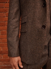 Taupe Slim Fit Signature Moons British Fabric Textured Suit Jacket - Image 5 of 12