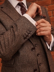 Taupe Slim Fit Signature Moons British Fabric Textured Suit Jacket - Image 6 of 12