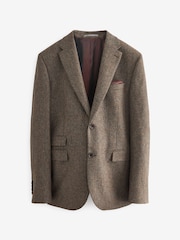 Taupe Slim Fit Signature Moons British Fabric Textured Suit Jacket - Image 7 of 12